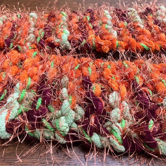 Fall/winter 66” long (4”wide) knit scarf/new. PLUSH. Orange/green/mint/Burgandy. - Picture 3 of 3